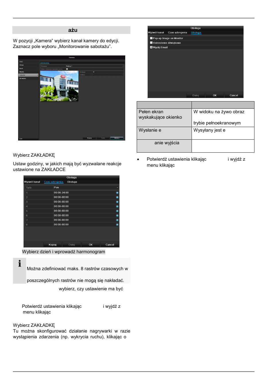 Kamera, Monitorowanie sabot ażu | ABUS TVVR30004 Operating instructions User Manual | Page 376 / 569