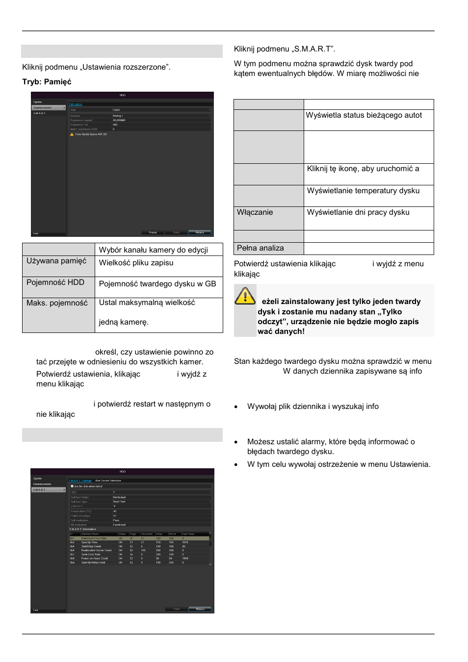 Sprawdzanie stanu twardego dysku, Zarzadzanie hdd, Ustawienia twardych dysków kamer | S.m.a.r.t | ABUS TVVR30004 Operating instructions User Manual | Page 382 / 569