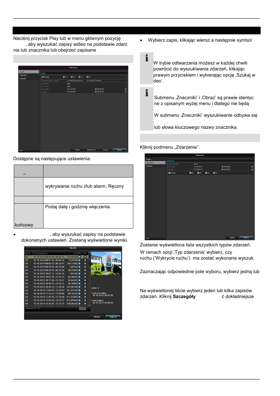 Odtwarzanie, Czas, Zdarzenie | ABUS TVVR30004 Operating instructions User Manual | Page 384 / 569