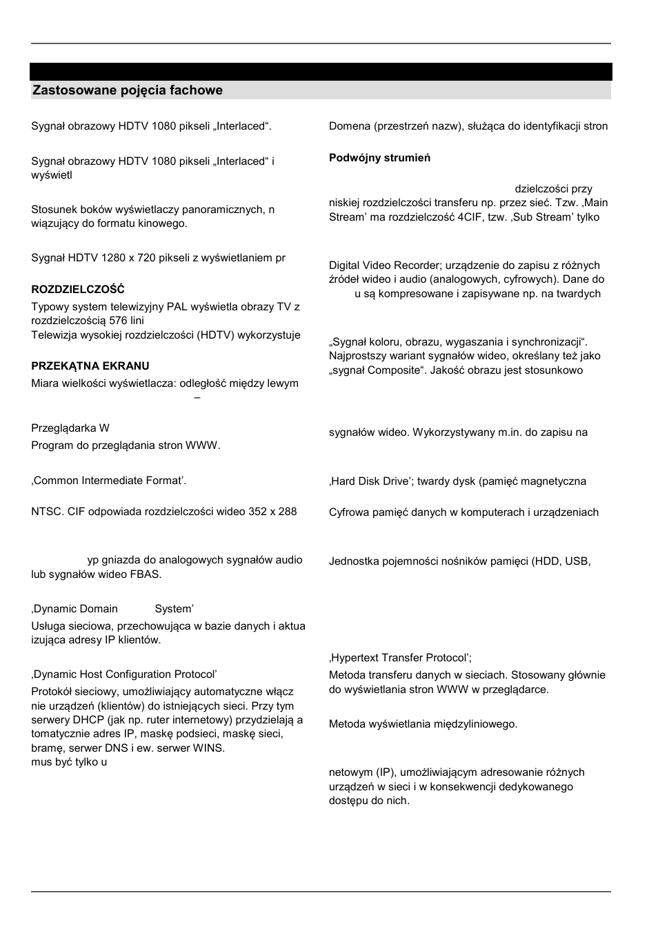 Glosariusz, Zastosowane pojęcia fachowe | ABUS TVVR30004 Operating instructions User Manual | Page 395 / 569