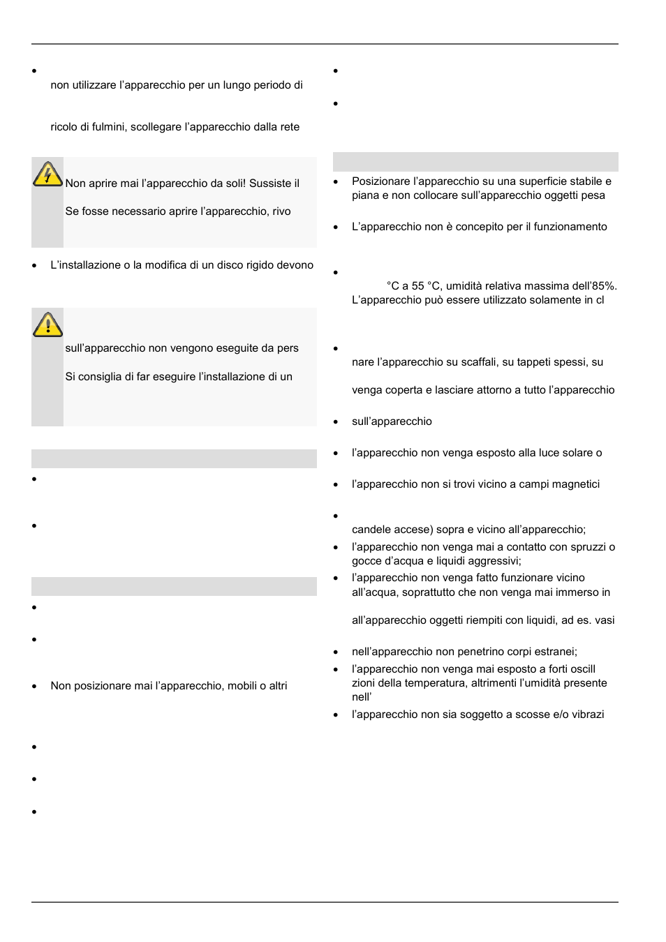 Importanti avvertenze di sicurezza, Sovraccarico/sovratensione, Cavi | Luogo di installazione/ambiente di esercizio | ABUS TVVR30004 Operating instructions User Manual | Page 466 / 569