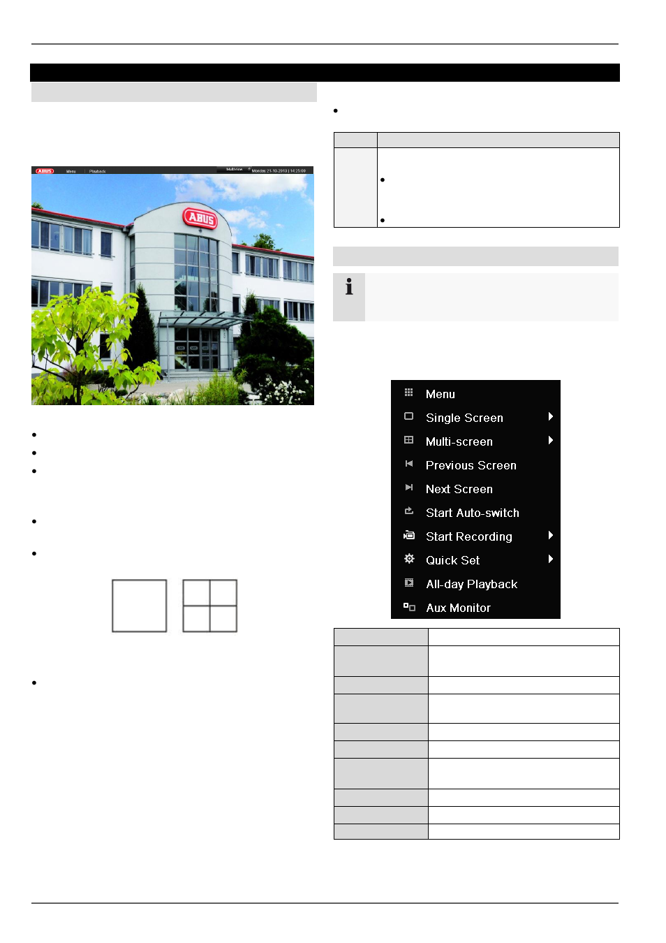 Status symbols, Live view, Overview | Pop-up menu for mouse operation | ABUS TVVR30004 Operating instructions User Manual | Page 75 / 569