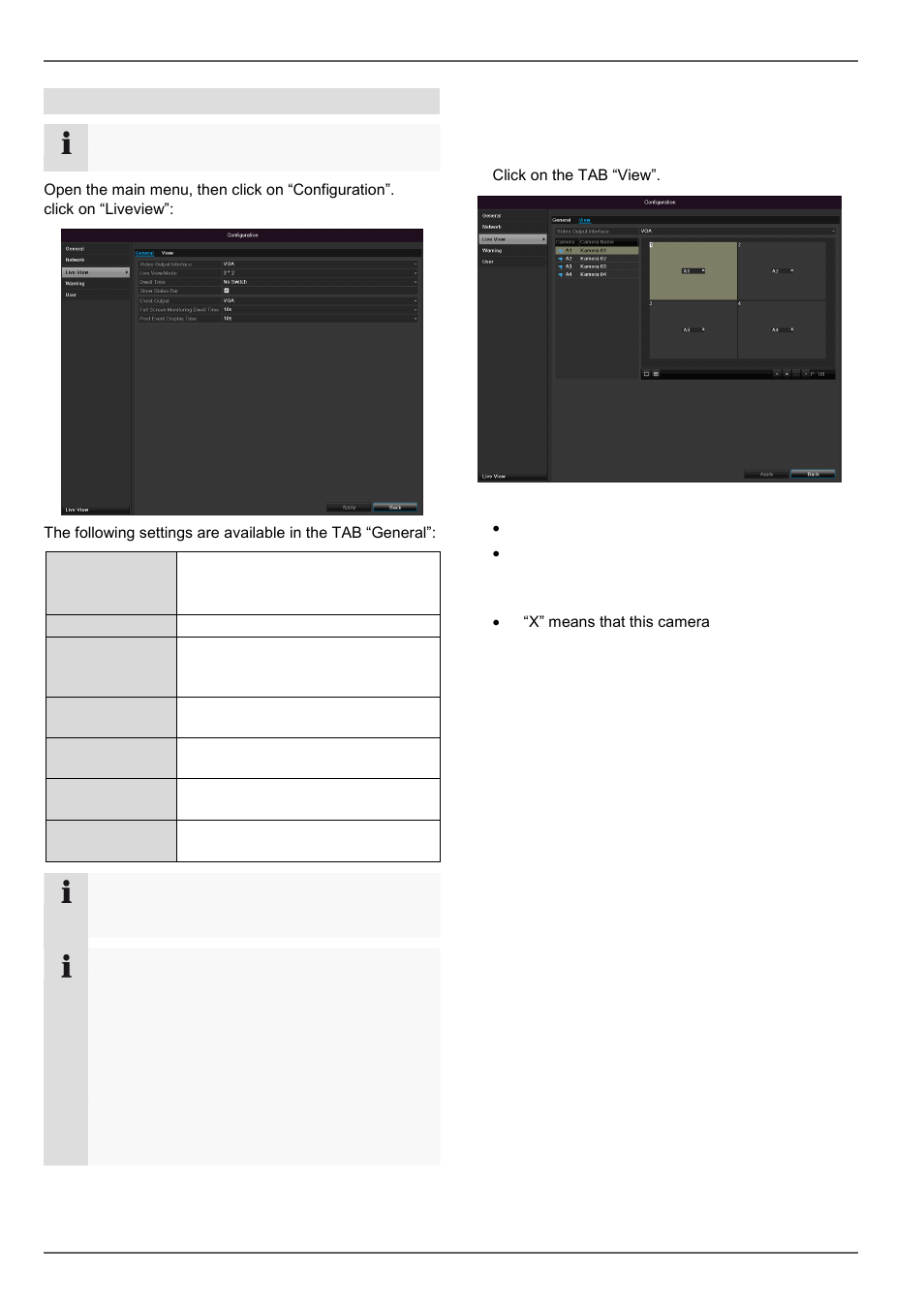 Setting the camera output, Live view, Settings | ABUS TVVR30004 Operating instructions User Manual | Page 77 / 569