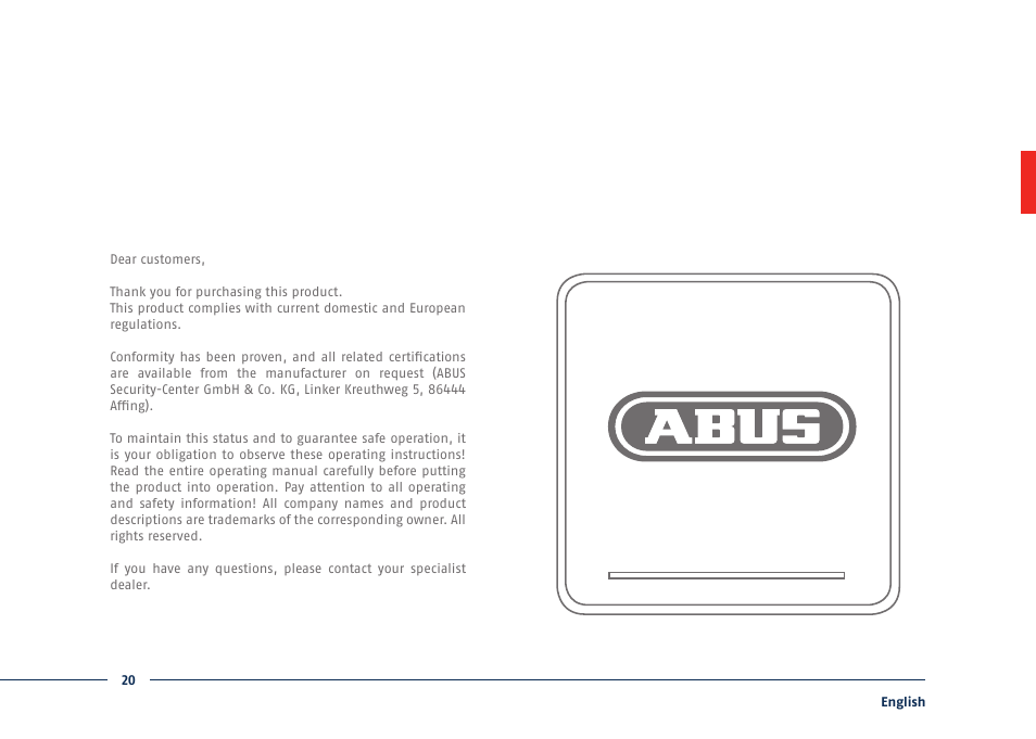 ABUS TVVR30004 Quick operating instructions User Manual | Page 20 / 162