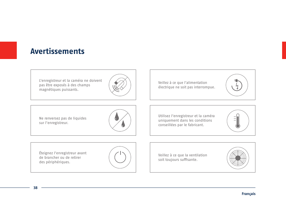 Avertissements | ABUS TVVR30004 Quick operating instructions User Manual | Page 38 / 162