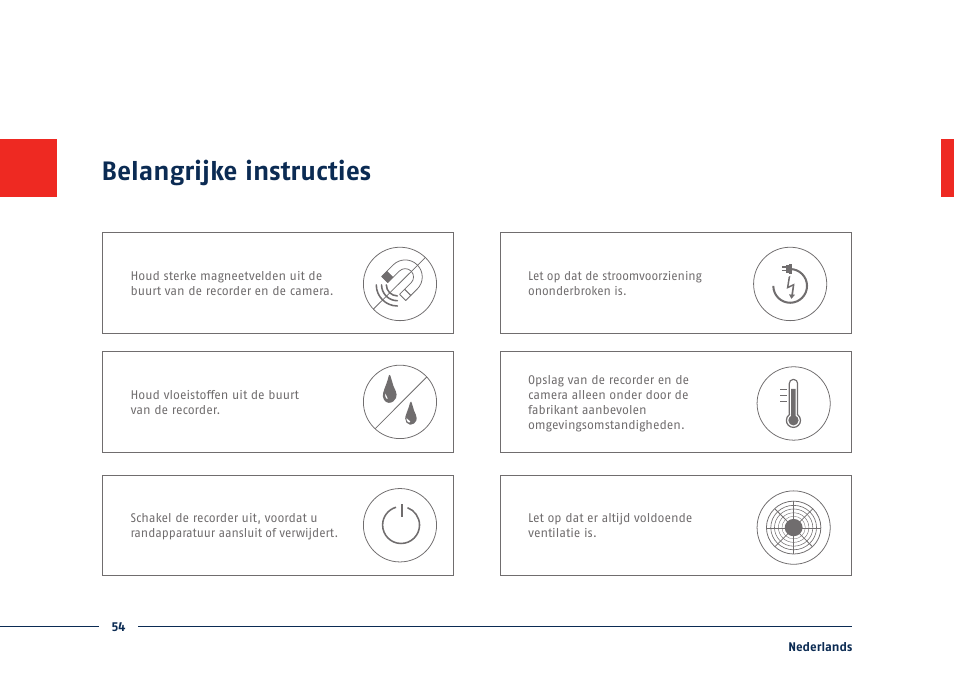 Belangrijke instructies | ABUS TVVR30004 Quick operating instructions User Manual | Page 54 / 162