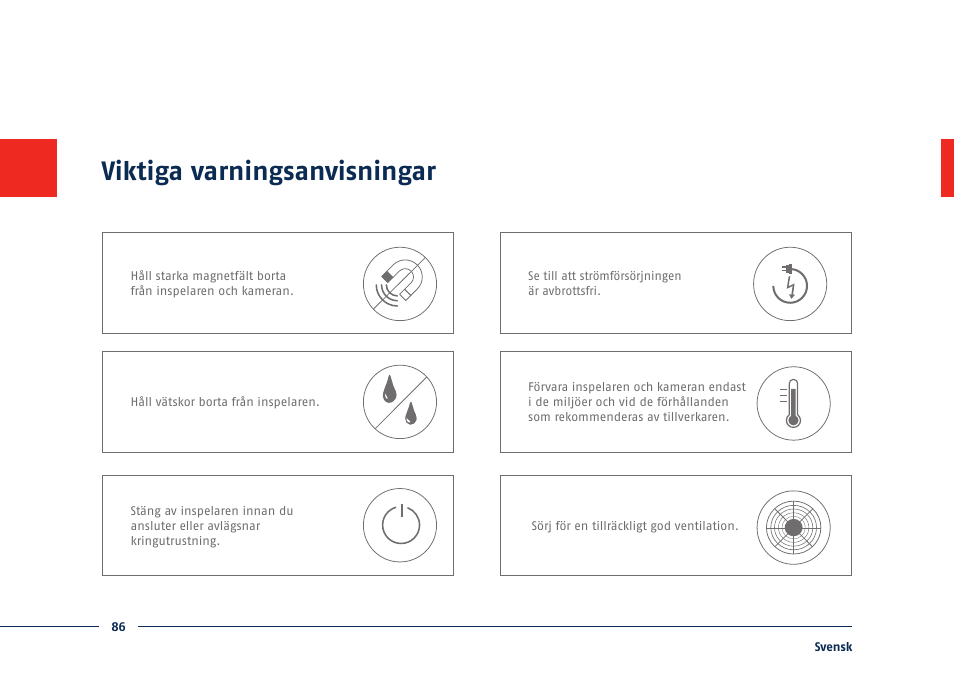 Viktiga varningsanvisningar | ABUS TVVR30004 Quick operating instructions User Manual | Page 86 / 162