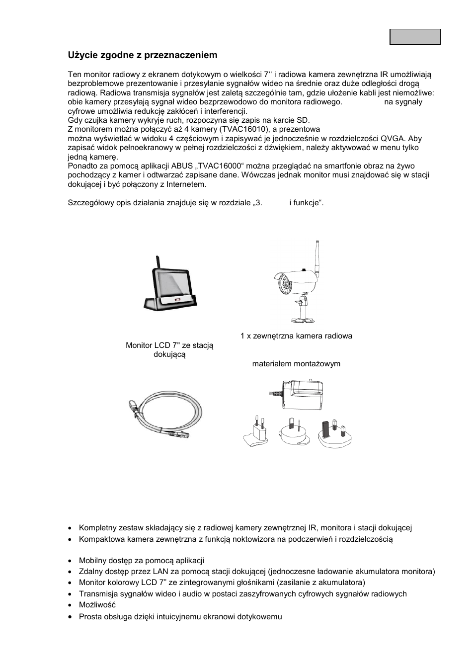 Użycie zgodne z przeznaczeniem, Zakres dostawy, Cechy i funkcje | ABUS TVAC16000B User Manual | Page 42 / 139