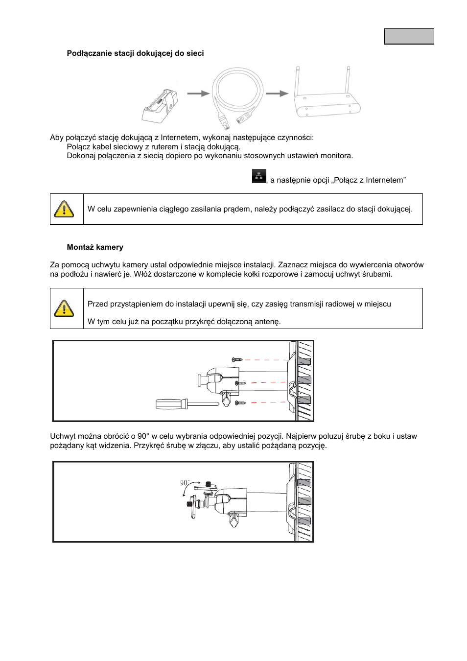 Podłączanie stacji dokującej do sieci, Montaż kamery | ABUS TVAC16000B User Manual | Page 46 / 139