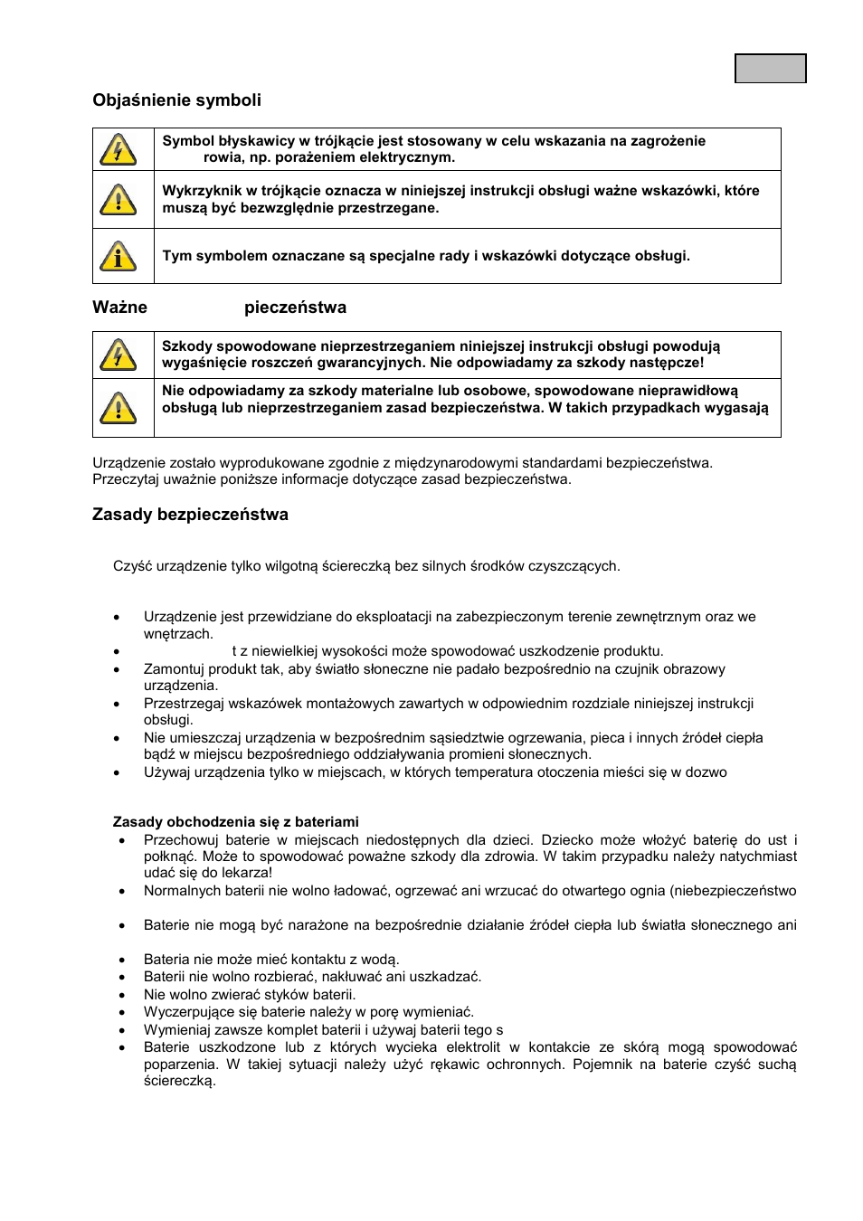 Objaśnienie symboli, Ważne zasady bezpieczeństwa, Zasady bezpieczeństwa | ABUS TVAC80010B User Manual | Page 21 / 68