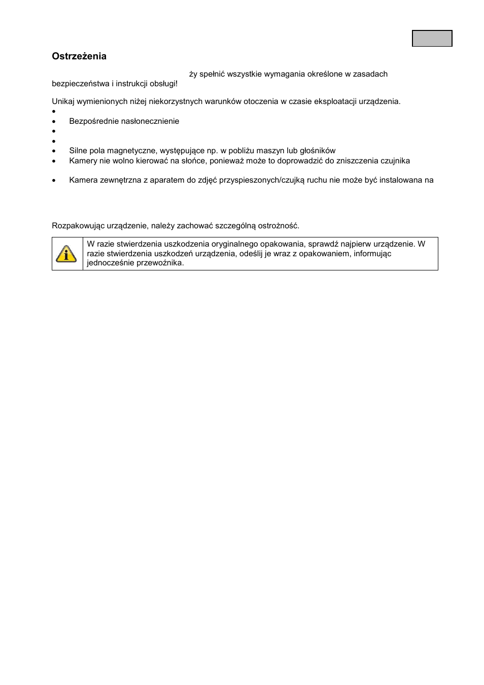 Ostrzeżenia, Rozpakowanie | ABUS TVAC80010B User Manual | Page 22 / 68