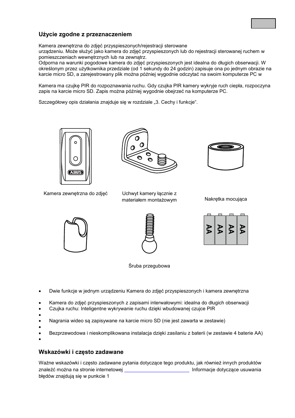 Użycie zgodne z przeznaczeniem, Zakres dostawy, Cechy i funkcje | Wskazówki i często zadawane | ABUS TVAC80010B User Manual | Page 24 / 68