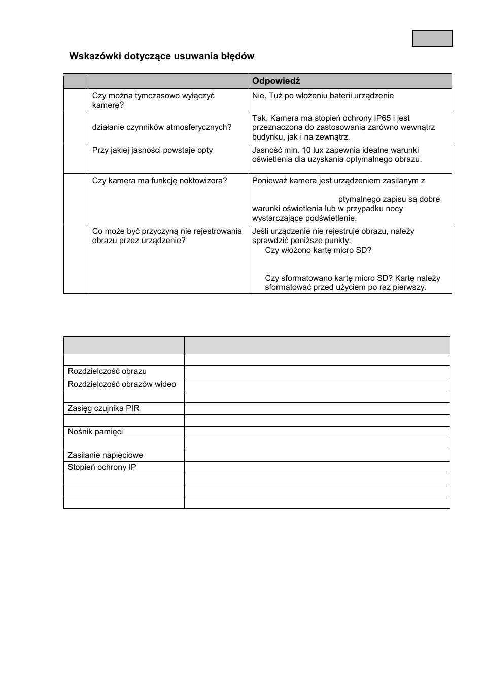 Wskazówki dotyczące usuwania błędów, Dane techniczne, Wskazówki dotyczące usuwania błędów no | ABUS TVAC80010B User Manual | Page 33 / 68