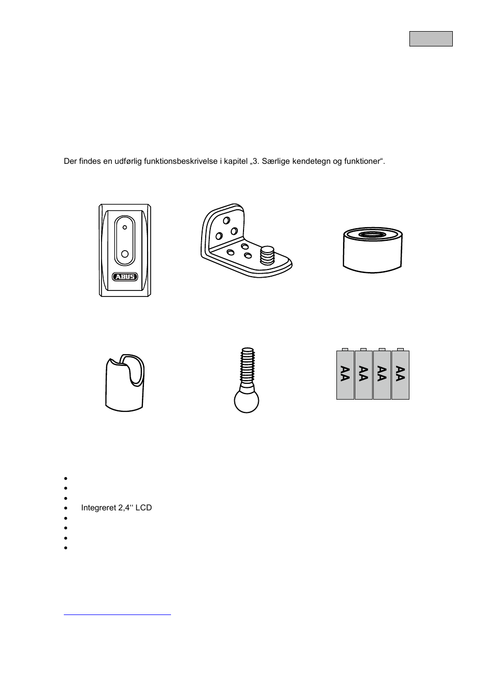 Korrekt anvendelse, Leveringsomfang, Særlige kendetegn og funktioner | Henvisninger og faqs | ABUS TVAC80010B User Manual | Page 40 / 68