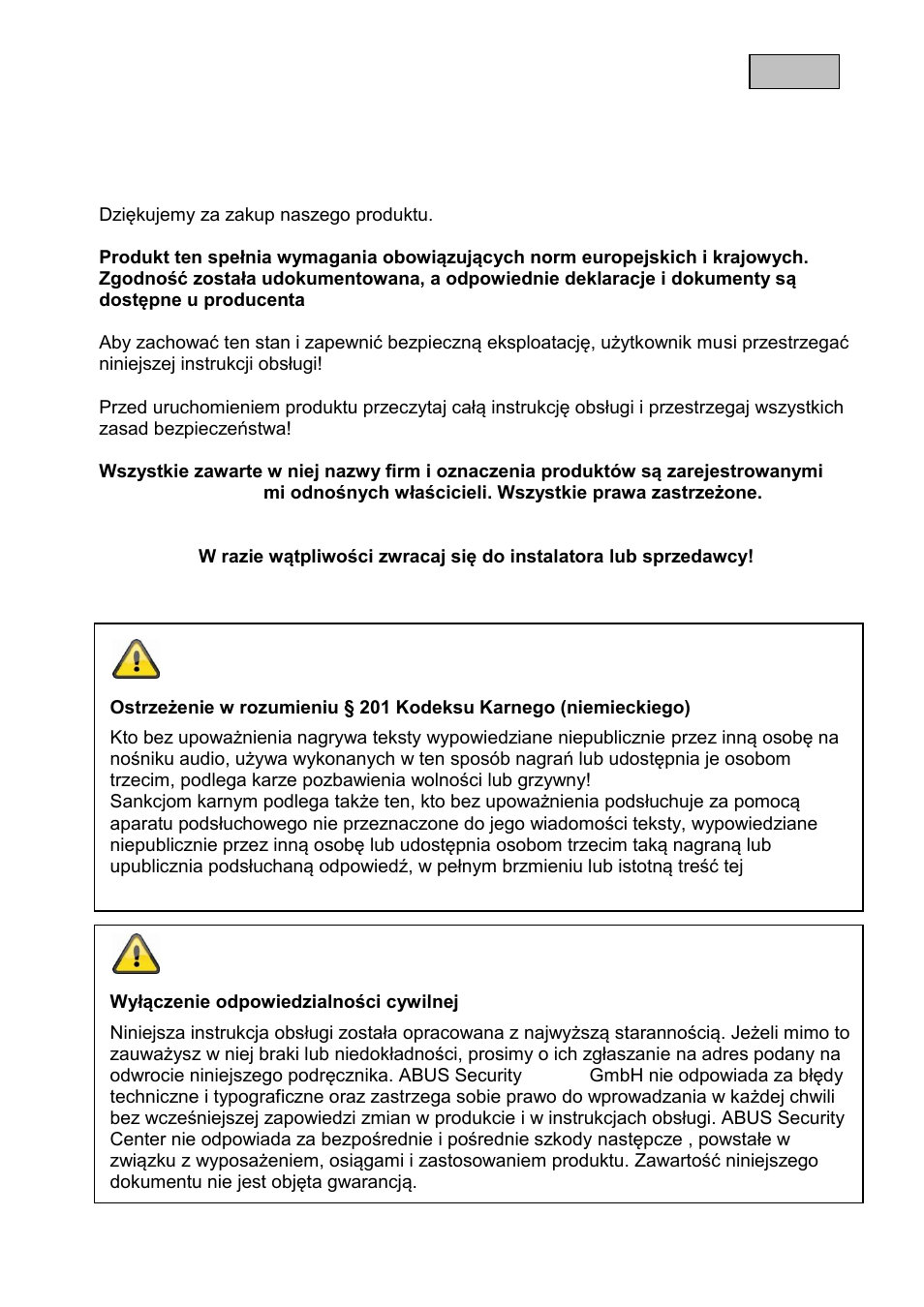Wprowadzenie | ABUS TVVR11002 User Manual | Page 86 / 134