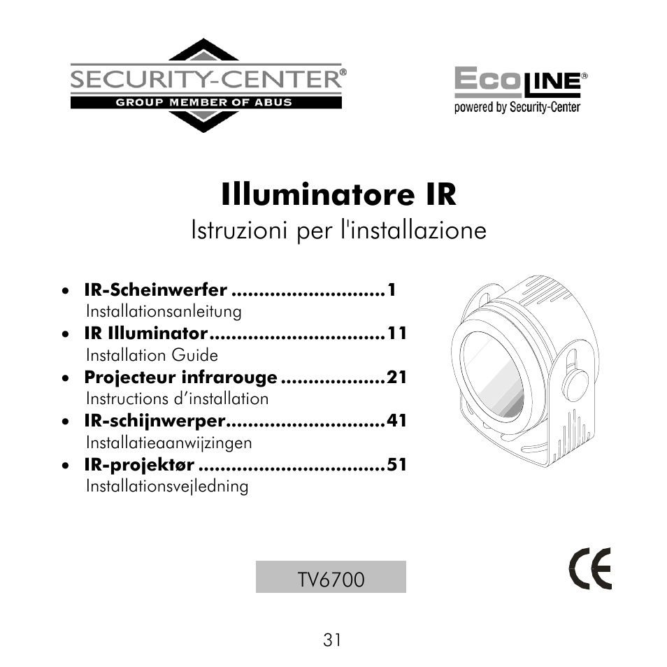 Illuminatore ir, Istruzioni per l'installazione | ABUS TV6700 User Manual | Page 31 / 60