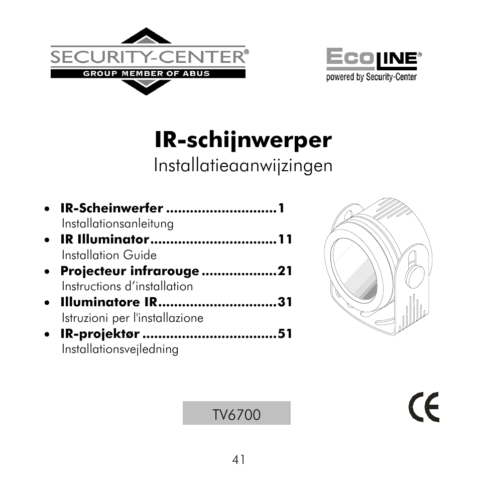 Ir-schijnwerper, Installatieaanwijzingen | ABUS TV6700 User Manual | Page 41 / 60