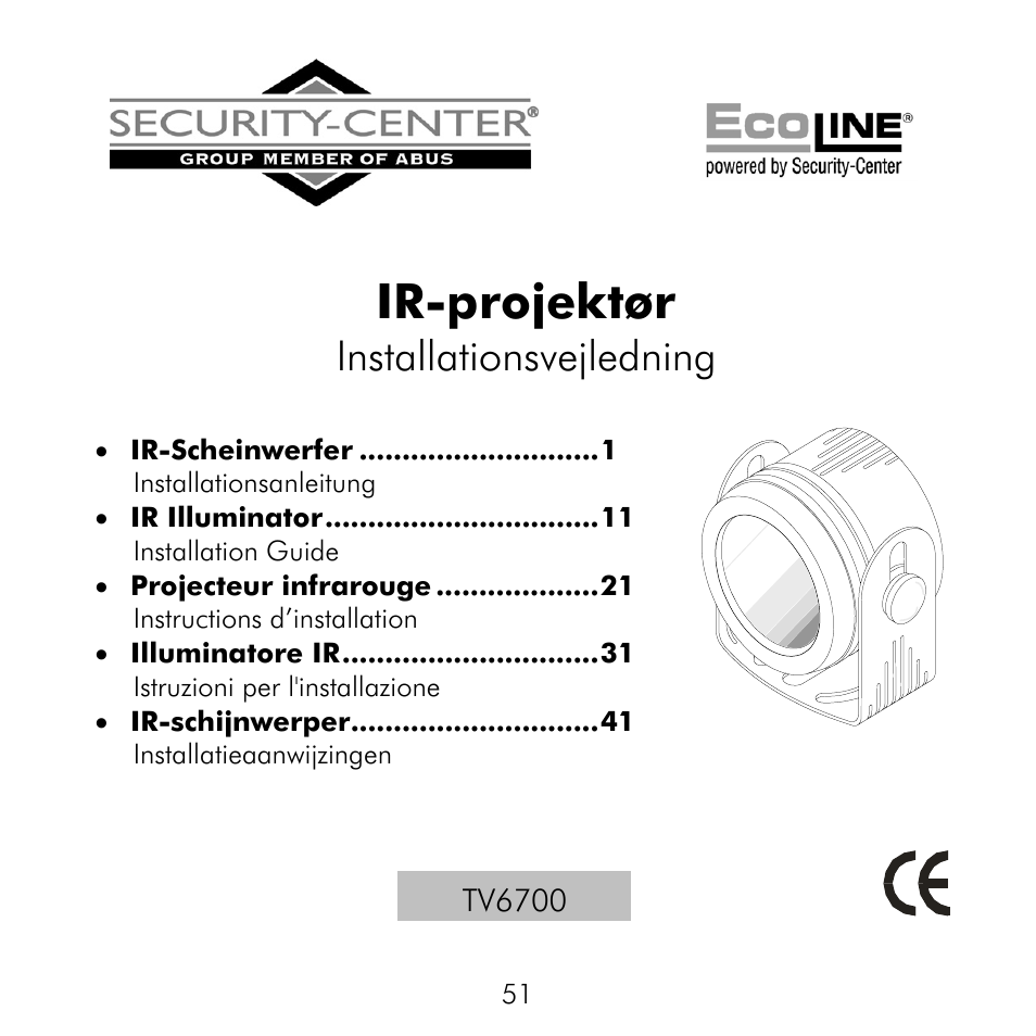 Ir-projektør, Installationsvejledning | ABUS TV6700 User Manual | Page 51 / 60