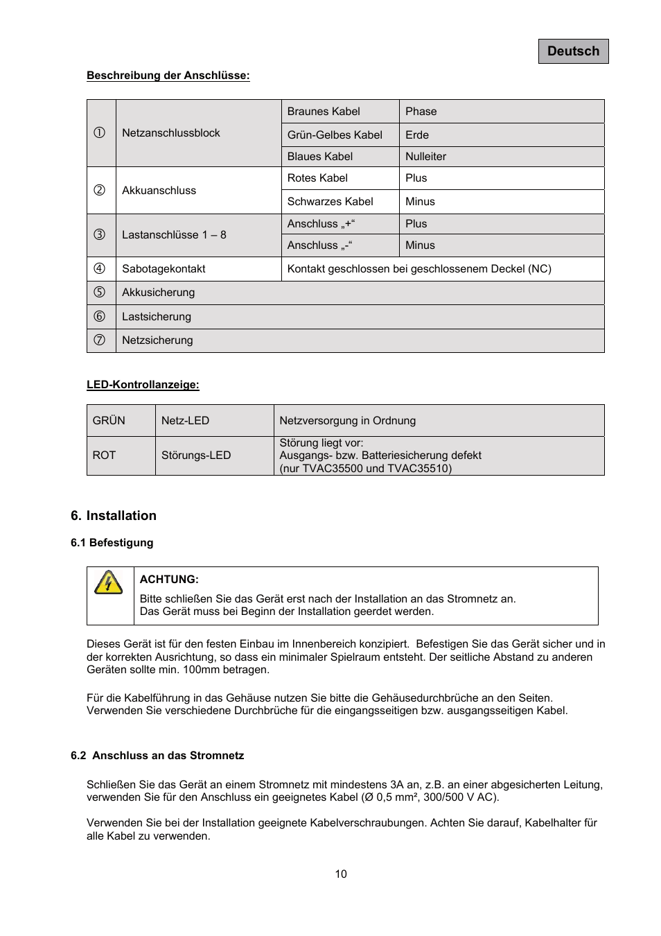 ABUS TVAC35500–TVAC35520 User Manual | Page 10 / 52