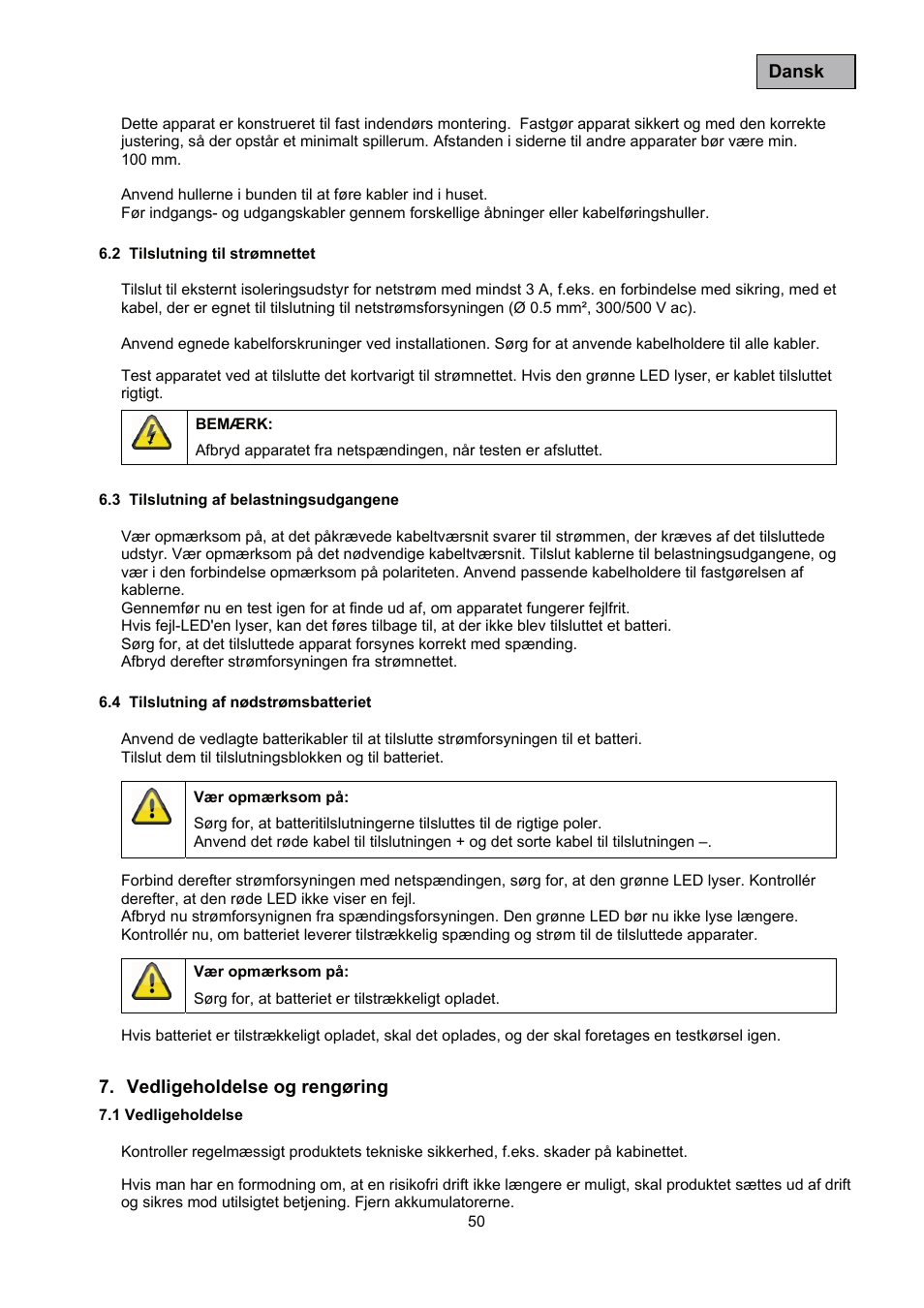 Dansk, Vedligeholdelse og rengøring | ABUS TVAC35500–TVAC35520 User Manual | Page 50 / 52