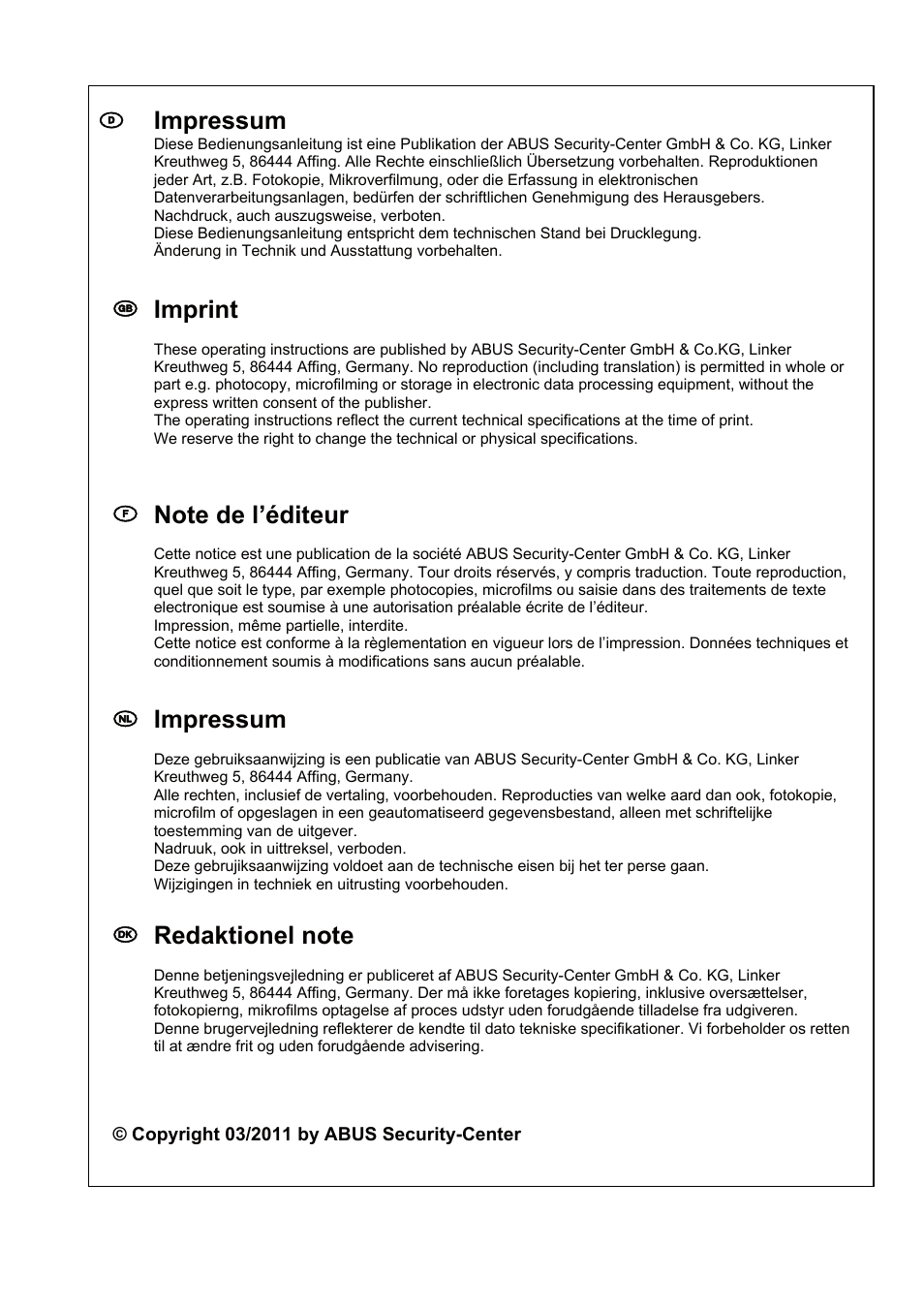 D impressum, Gb imprint, Nl impressum | ABUS TVAC35500–TVAC35520 User Manual | Page 52 / 52