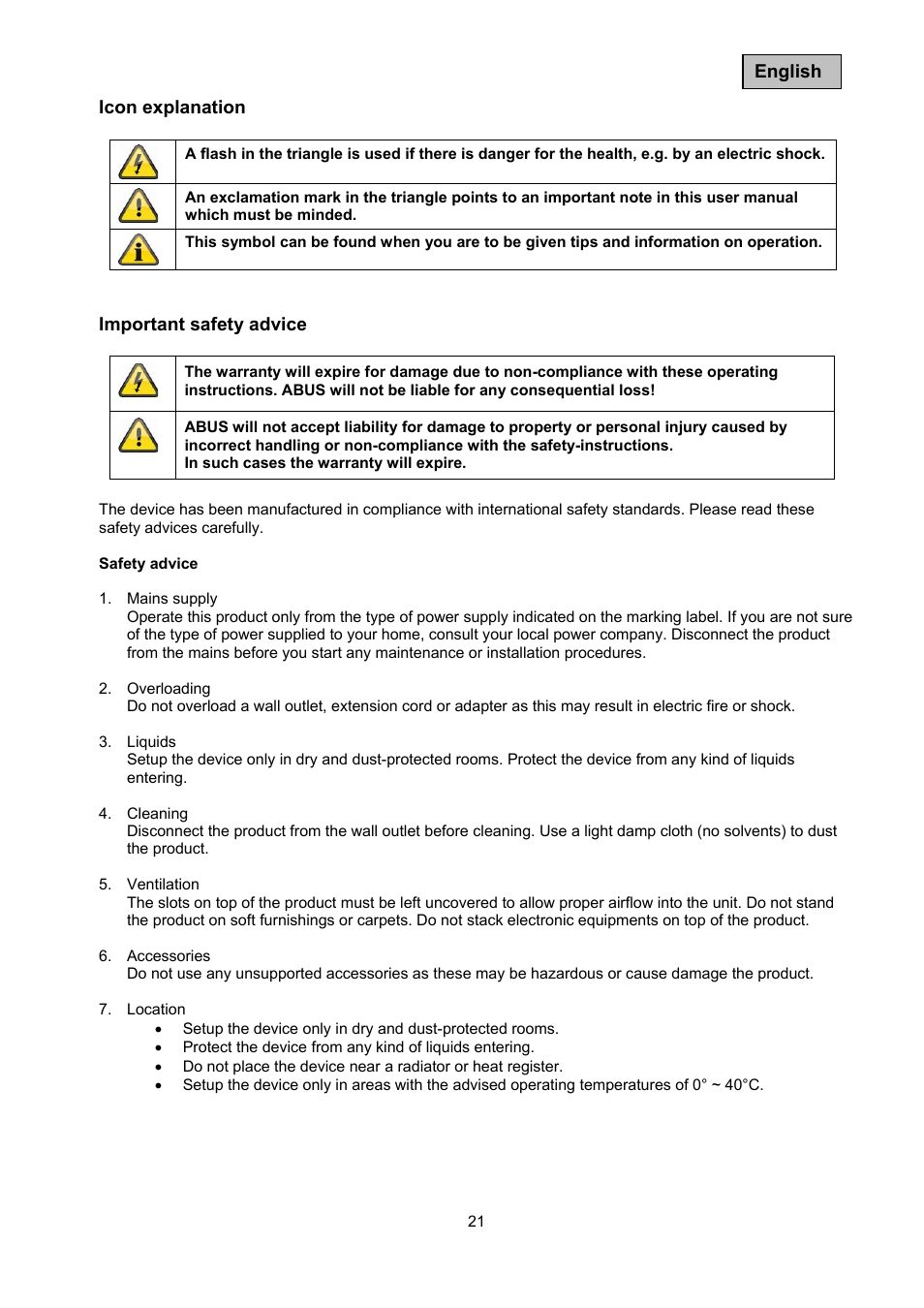 ABUS TVAC10041 Operating instructions User Manual | Page 21 / 99