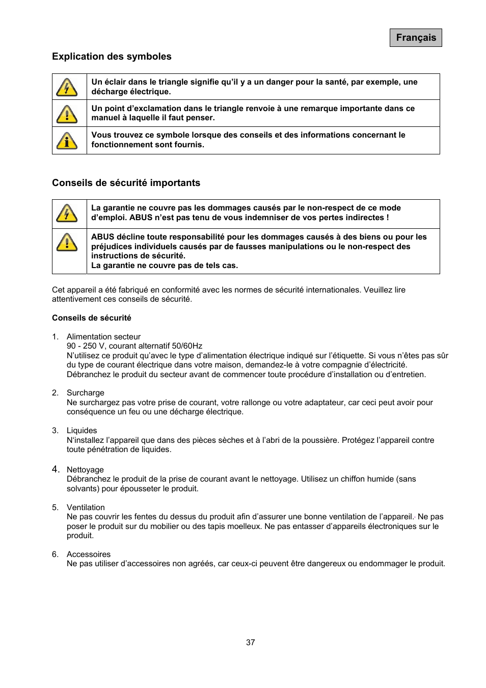 ABUS TVAC10041 Operating instructions User Manual | Page 37 / 99