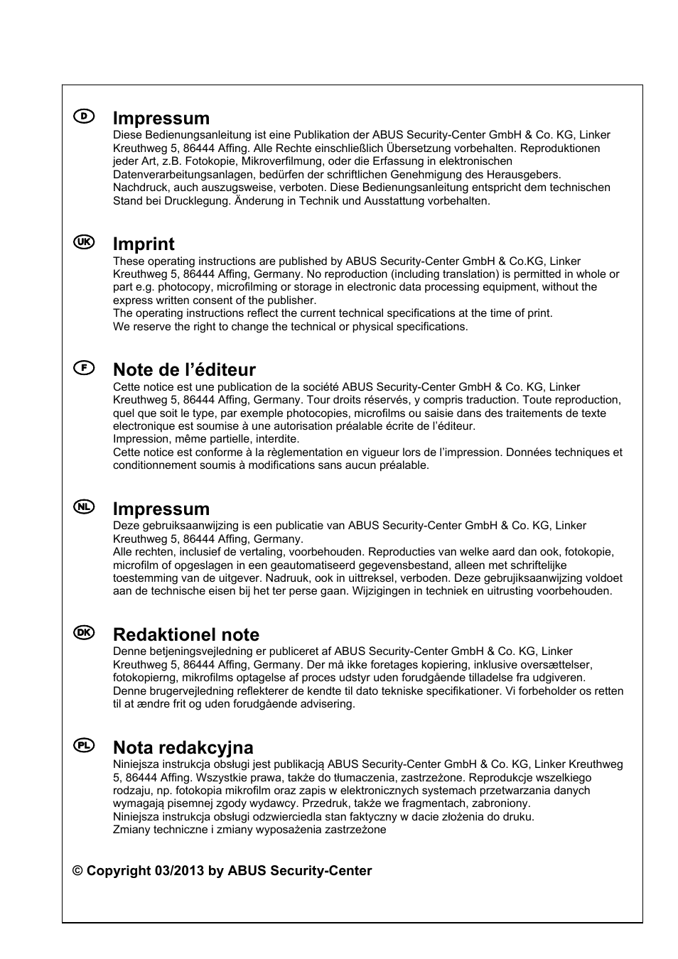 ABUS TVAC10041 Operating instructions User Manual | Page 99 / 99