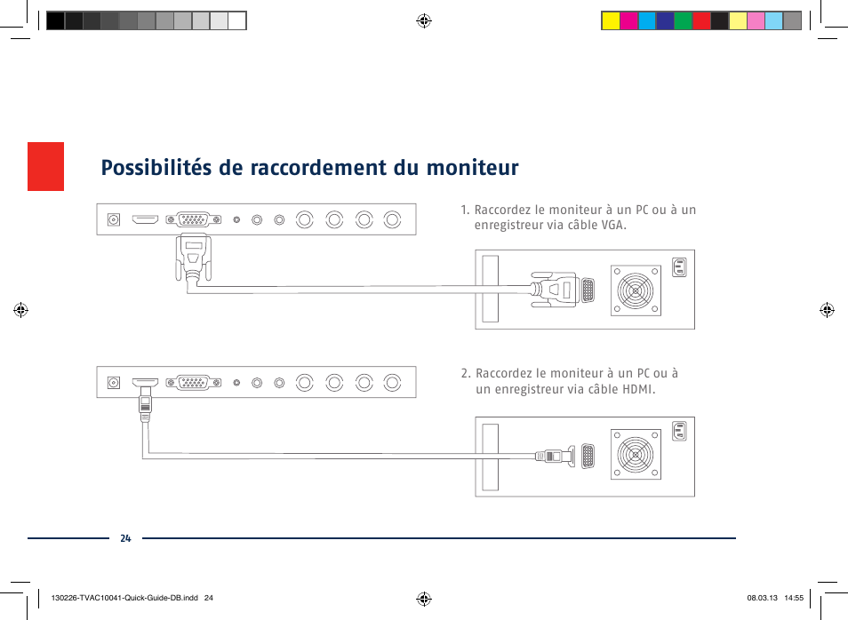 Possibilités de raccordement du moniteur | ABUS TVAC10041 Quick operating instructions User Manual | Page 24 / 50