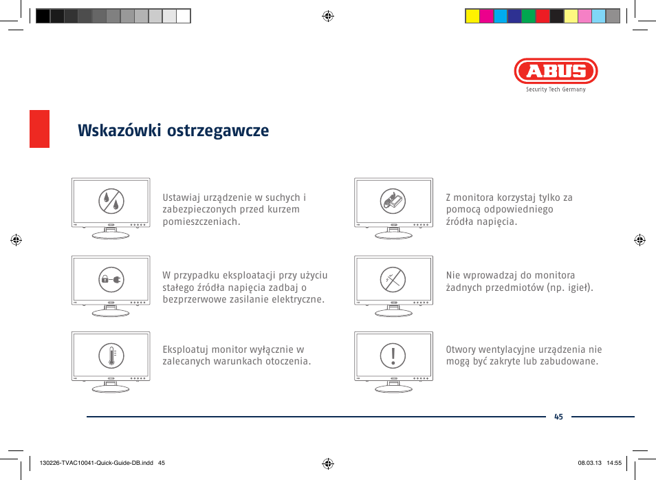 Wskazówki ostrzegawcze | ABUS TVAC10041 Quick operating instructions User Manual | Page 45 / 50