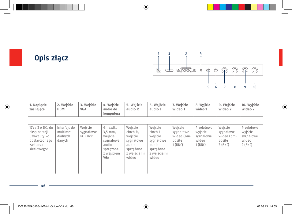 Opis złącz | ABUS TVAC10041 Quick operating instructions User Manual | Page 46 / 50