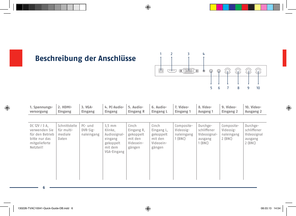 Beschreibung der anschlüsse | ABUS TVAC10041 Quick operating instructions User Manual | Page 6 / 50