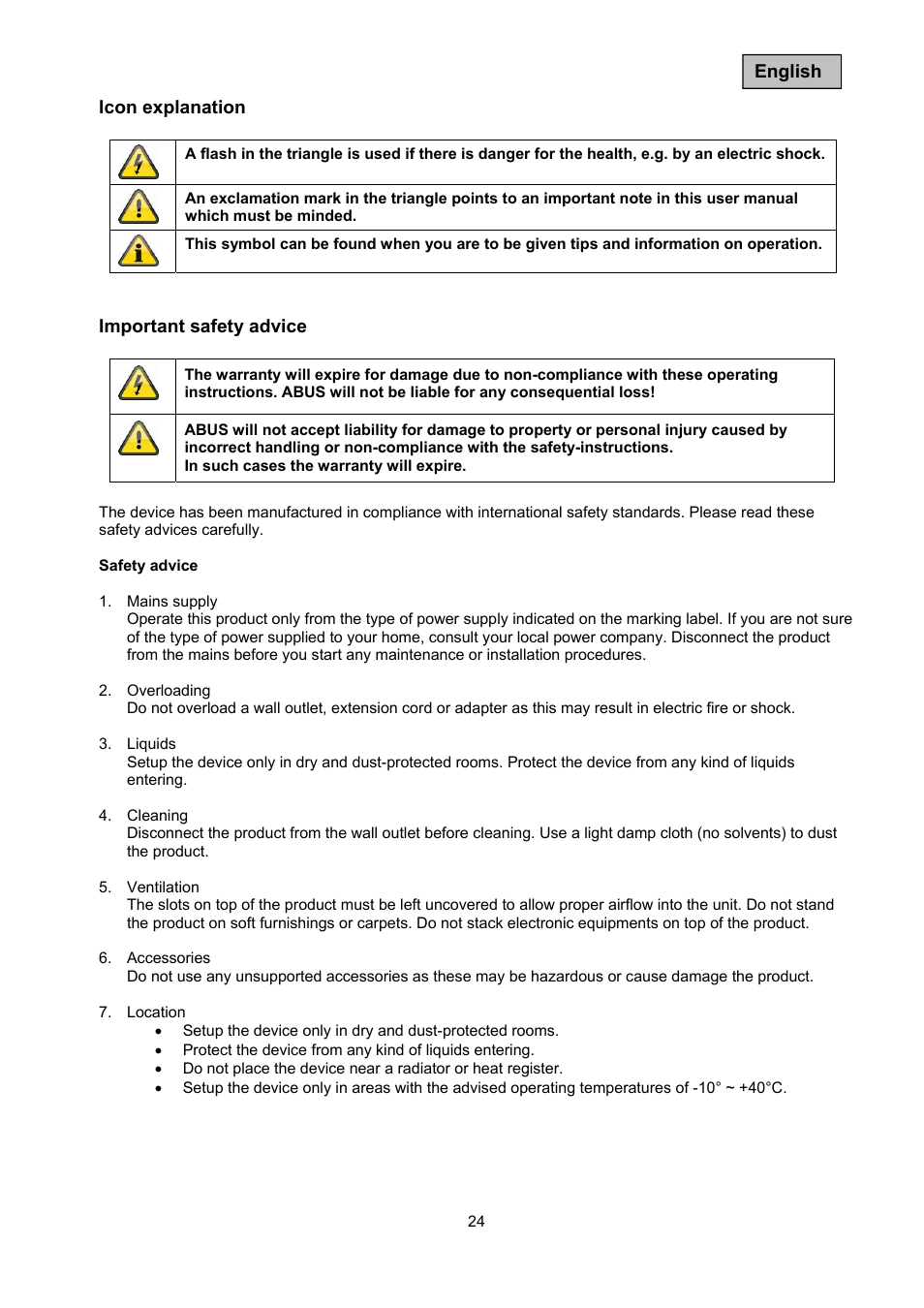 ABUS TVAC10050 Operating instructions User Manual | Page 24 / 117
