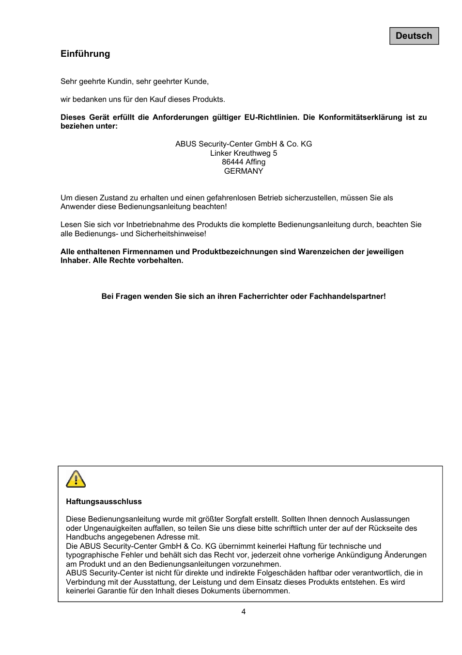ABUS TVAC10050 Operating instructions User Manual | Page 4 / 117