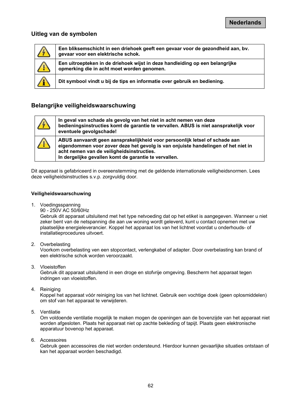 ABUS TVAC10050 Operating instructions User Manual | Page 62 / 117
