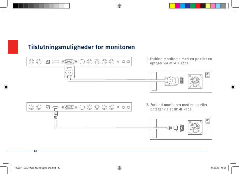 Tilslutningsmuligheder for monitoren | ABUS TVAC10050 Quick operating instructions User Manual | Page 40 / 50