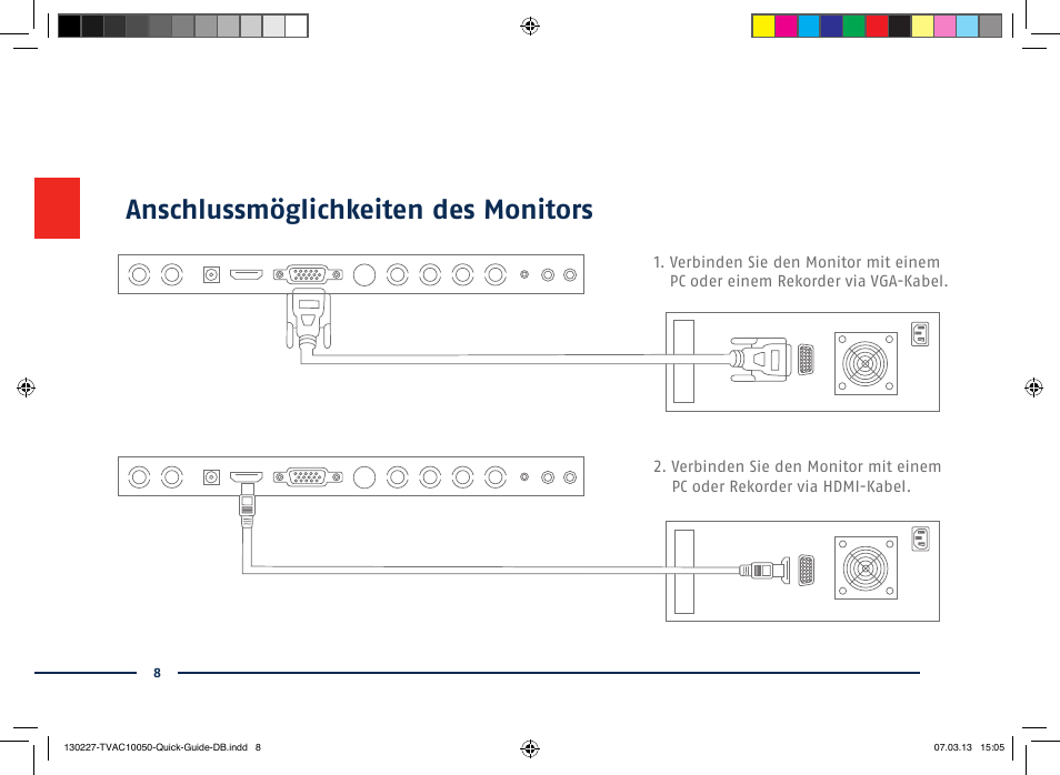 Anschlussmöglichkeiten des monitors | ABUS TVAC10050 Quick operating instructions User Manual | Page 8 / 50