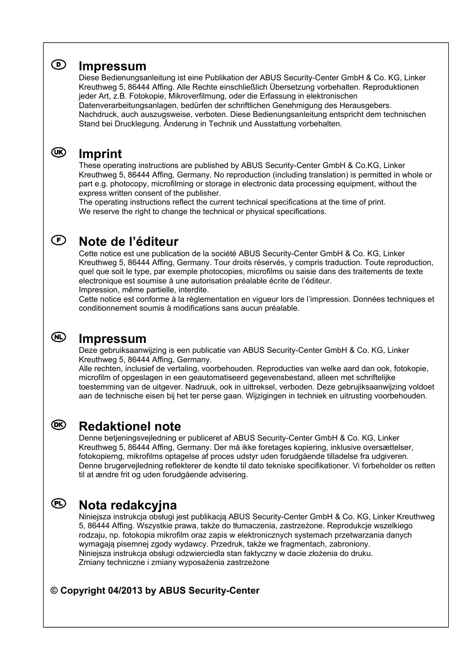 ABUS TVAC10011 Operating instructions User Manual | Page 105 / 105