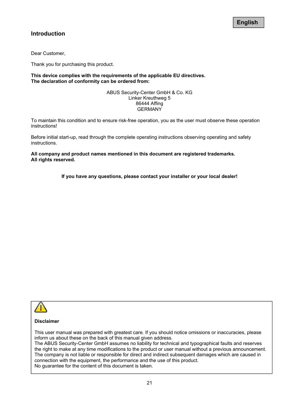 ABUS TVAC10011 Operating instructions User Manual | Page 21 / 105