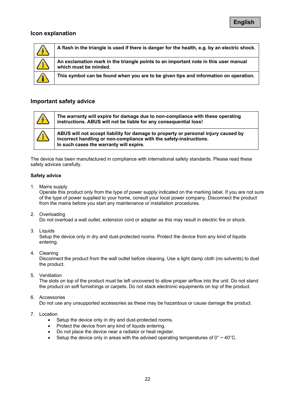 ABUS TVAC10011 Operating instructions User Manual | Page 22 / 105