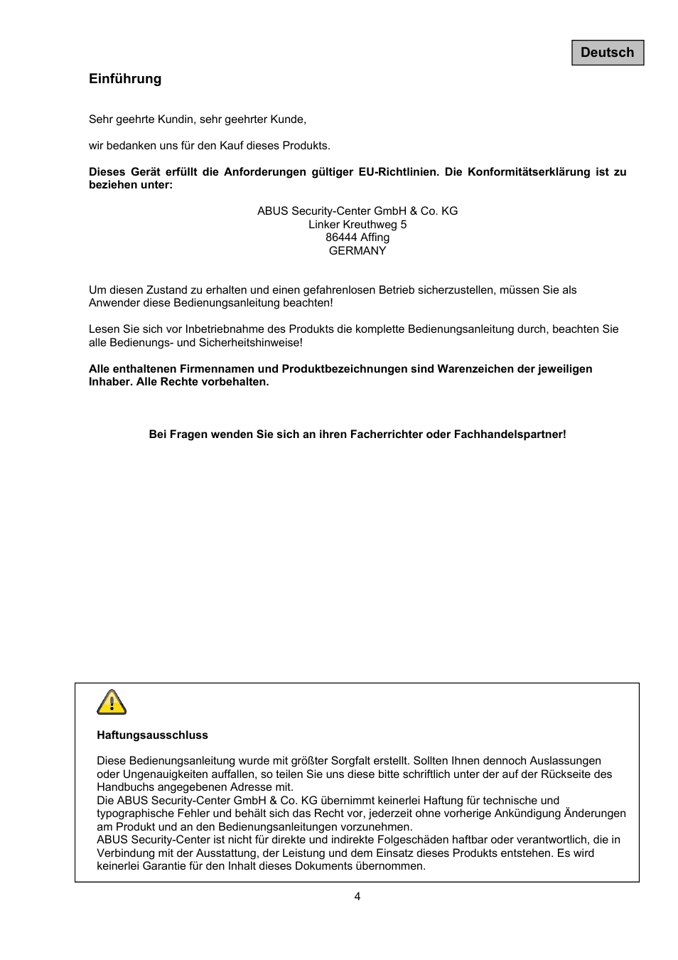 ABUS TVAC10011 Operating instructions User Manual | Page 4 / 105