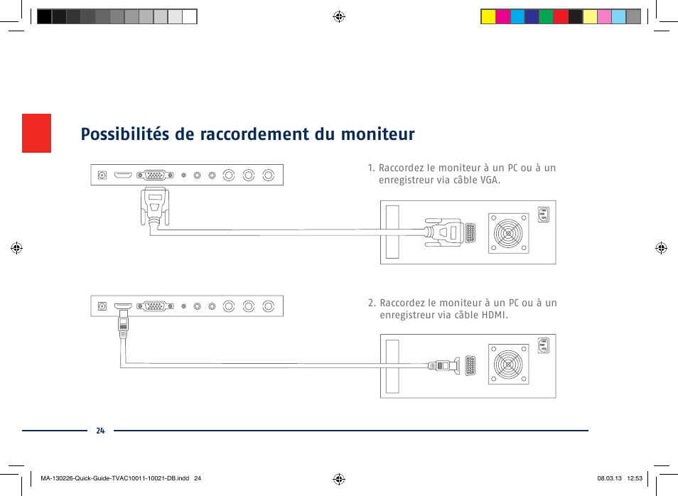 Possibilités de raccordement du moniteur | ABUS TVAC10011 Quick operating instructions User Manual | Page 24 / 50