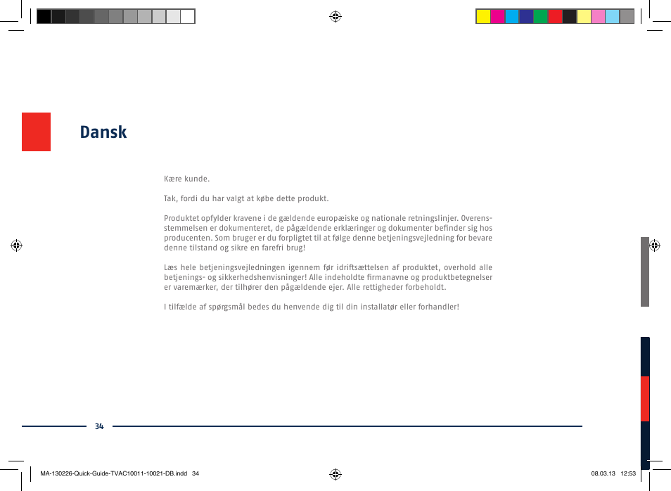 Dansk | ABUS TVAC10011 Quick operating instructions User Manual | Page 34 / 50