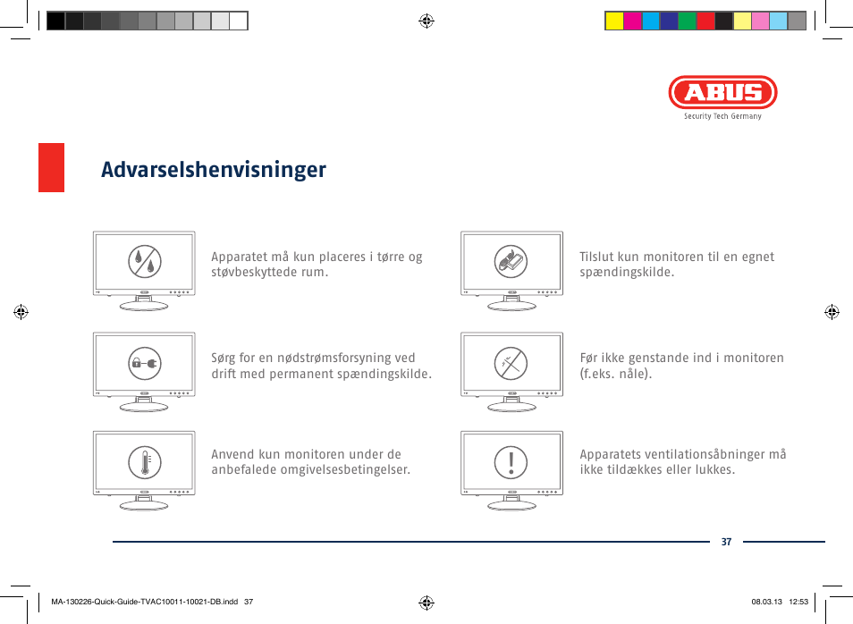 Advarselshenvisninger | ABUS TVAC10011 Quick operating instructions User Manual | Page 37 / 50