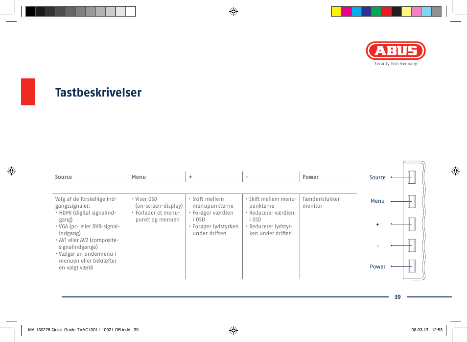 Tastbeskrivelser | ABUS TVAC10011 Quick operating instructions User Manual | Page 39 / 50