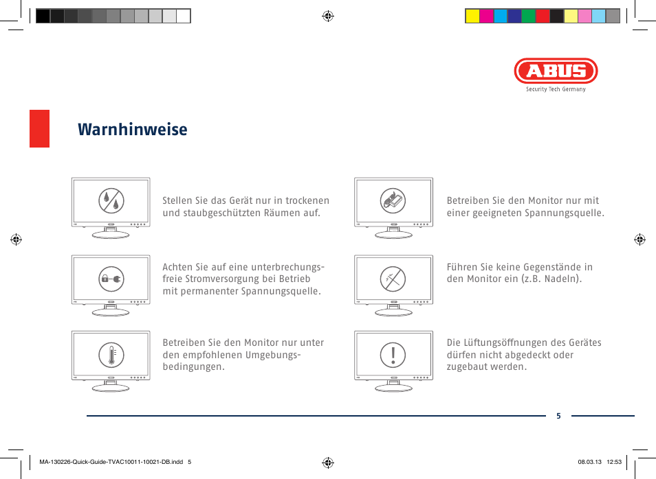 Warnhinweise | ABUS TVAC10011 Quick operating instructions User Manual | Page 5 / 50