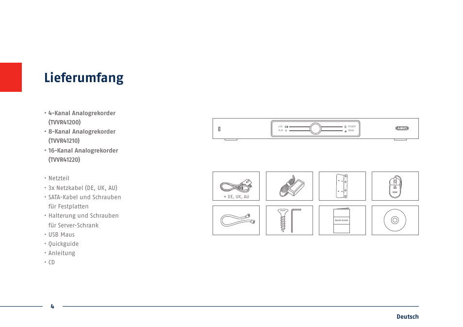 Lieferumfang | ABUS TVVR41210 Quick operating instructions User Manual | Page 4 / 87