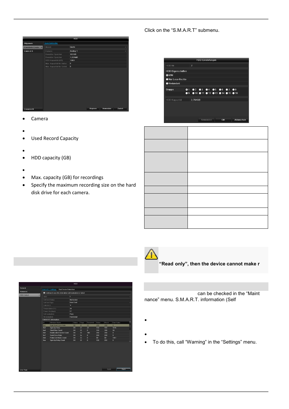 Camera, S.m.a.r.t, Checking the hdd status | ABUS TVVR41210 Operating instructions User Manual | Page 100 / 409