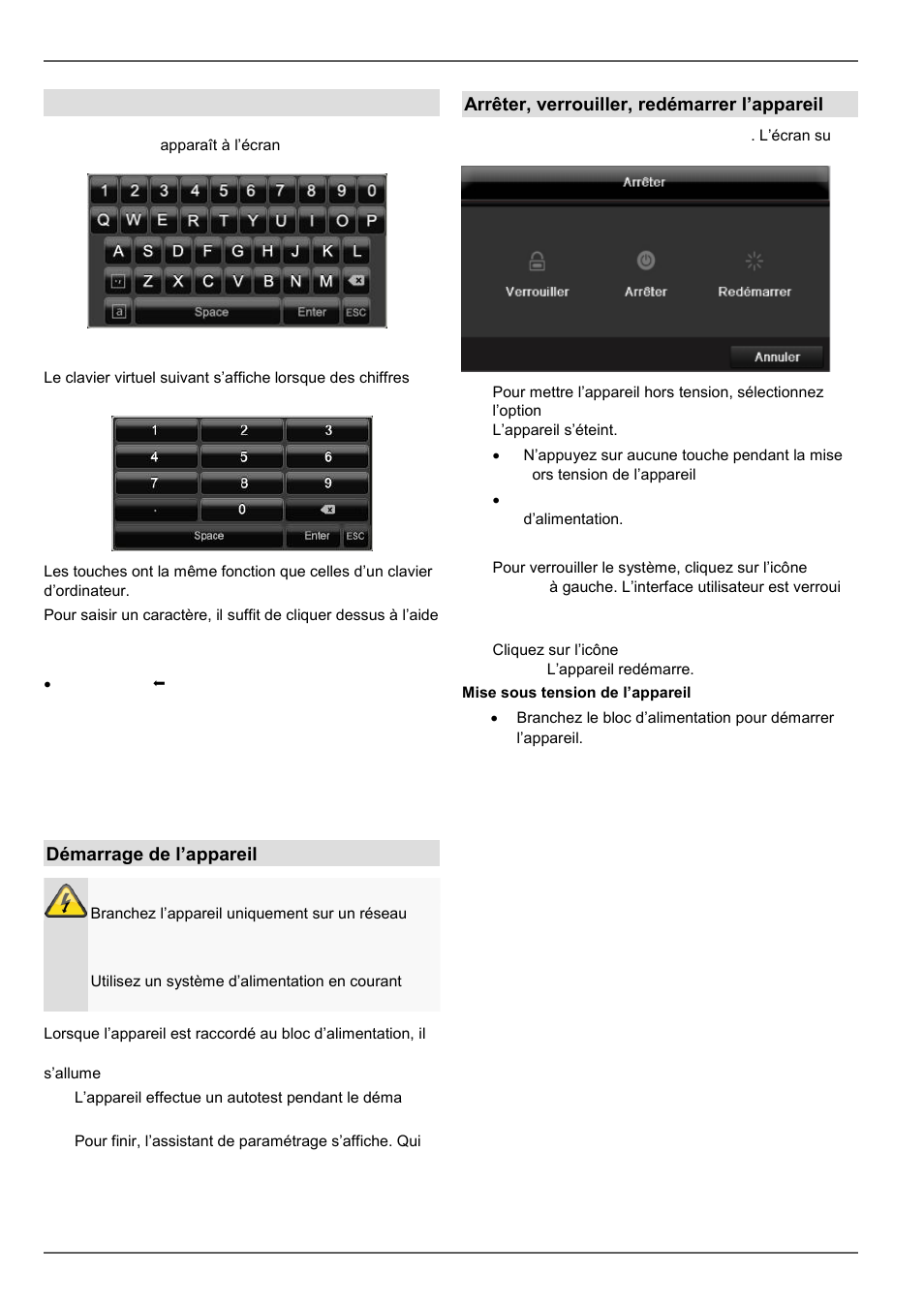 Préface, Clavier virtuel, Démarrage de l’appareil | Arrêter, verrouiller, redémarrer l’appareil | ABUS TVVR41210 Operating instructions User Manual | Page 190 / 409