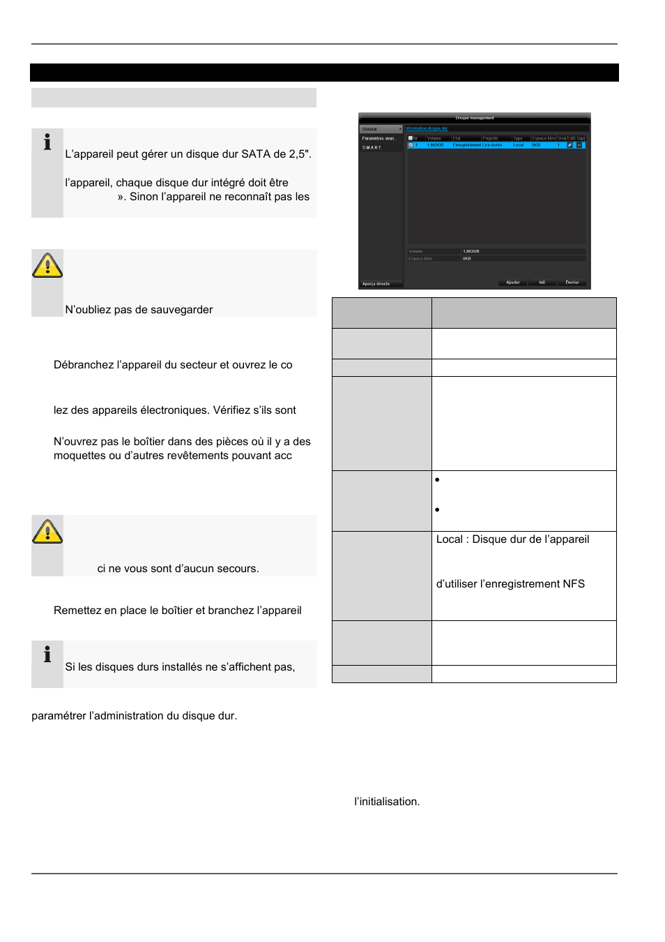 Configuration disques durs, Monjours du disque dur, Disque management | Disque | ABUS TVVR41210 Operating instructions User Manual | Page 216 / 409